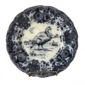 Antique blue and white transferware Ridgway Staffordshire turkey plate.
